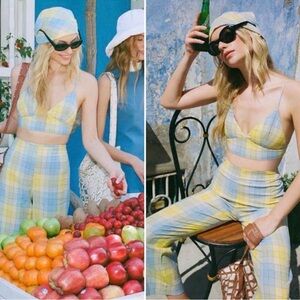 STAUD Plaid Bralette Blue/Yellow